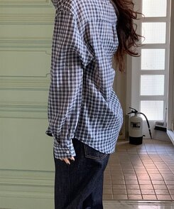シャツ カジュアル長袖チェックシャツ NAVY