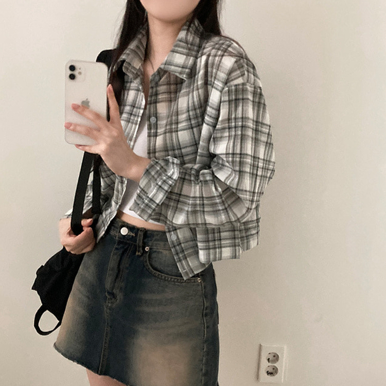 데일리스 기장선택 코튼 체크 루즈핏 긴팔 셔츠 남방 블랙