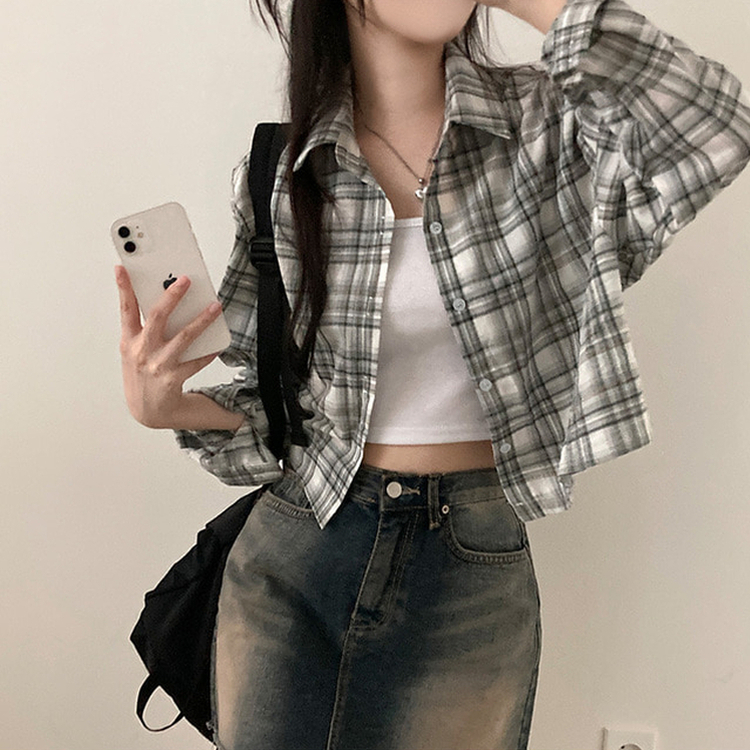 데일리스 기장선택 코튼 체크 루즈핏 긴팔 셔츠 남방 블랙