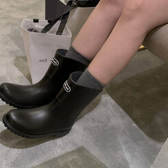 ブーツ レタリングミドルレインブーツ BLACK