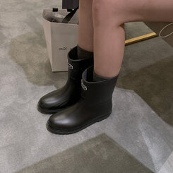 ブーツ レタリングミドルレインブーツ BLACK