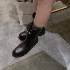ブーツ レタリングミドルレインブーツ BLACK