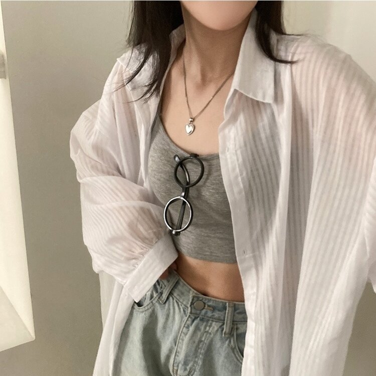 거즈 스트라이프 왕박시 아방핏 셔츠 남방 화이트