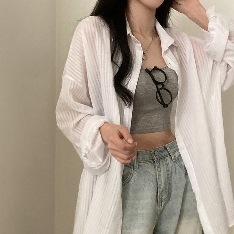 거즈 스트라이프 왕박시 아방핏 셔츠 남방 화이트