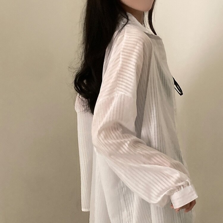 거즈 스트라이프 왕박시 아방핏 셔츠 남방 화이트