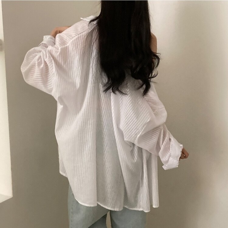 거즈 스트라이프 왕박시 아방핏 셔츠 남방 화이트