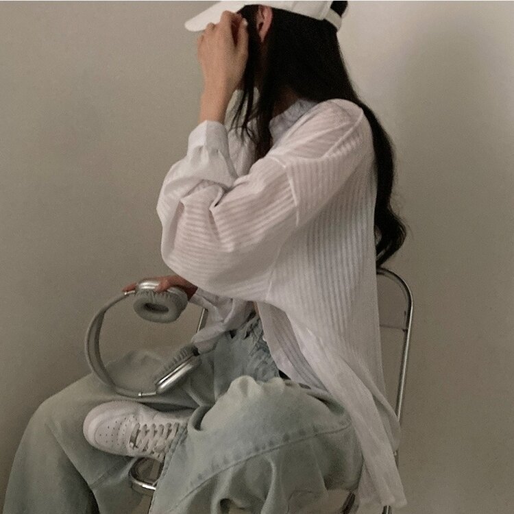 거즈 스트라이프 왕박시 아방핏 셔츠 남방 화이트