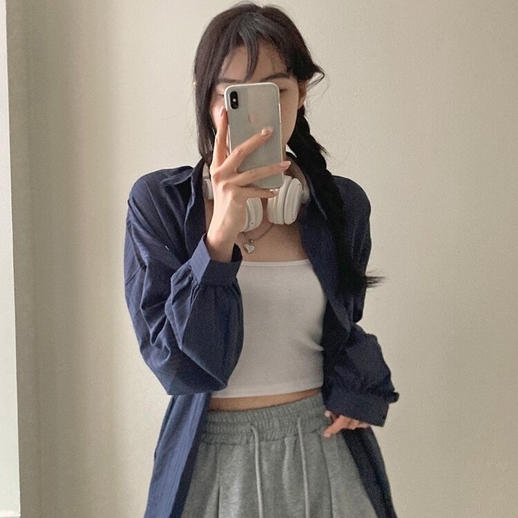 거즈 스트라이프 왕박시 아방핏 셔츠 남방 네이비