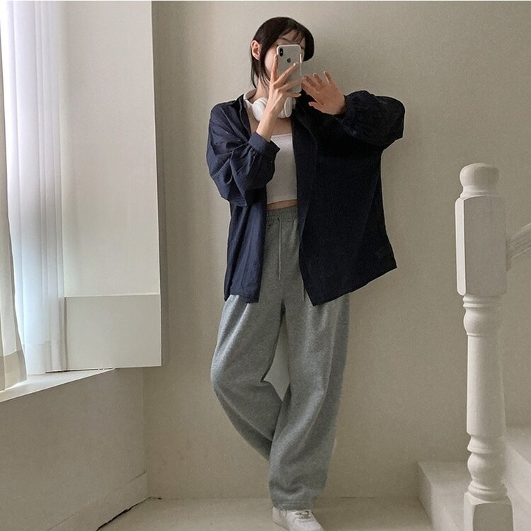 거즈 스트라이프 왕박시 아방핏 셔츠 남방 네이비