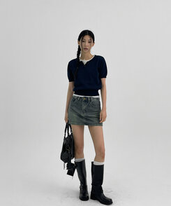 ミニスカート ウォッシングデニムミニスカートパンツ DARK BLUE