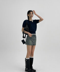 ミニスカート ウォッシングデニムミニスカートパンツ DARK BLUE