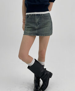 ミニスカート ウォッシングデニムミニスカートパンツ DARK BLUE
