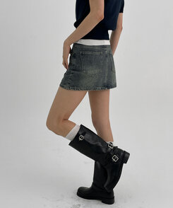 ミニスカート ウォッシングデニムミニスカートパンツ DARK BLUE