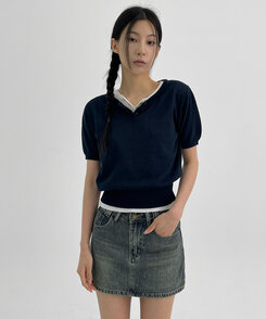ミニスカート ウォッシングデニムミニスカートパンツ DARK BLUE