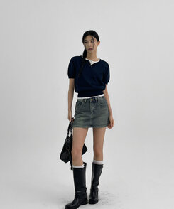 ミニスカート ウォッシングデニムミニスカートパンツ DARK BLUE