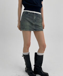 ミニスカート ウォッシングデニムミニスカートパンツ DARK BLUE