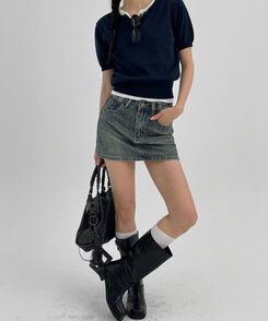 ミニスカート ウォッシングデニムミニスカートパンツ DARK BLUE