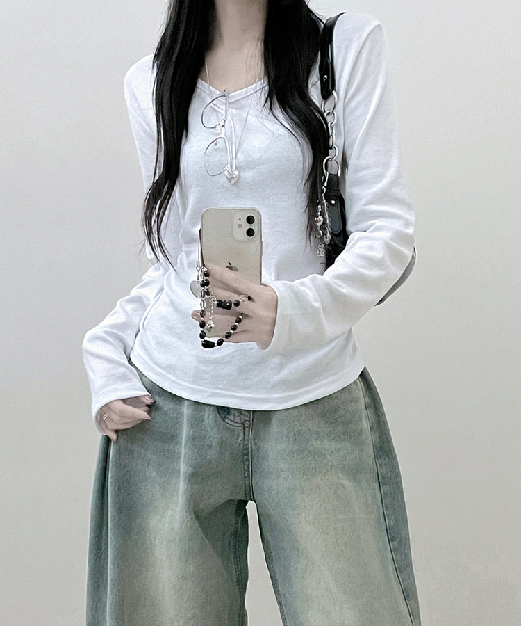 긴팔버전 체형커버 랍빠유넥 라운드 여유핏 긴팔티 아이보리