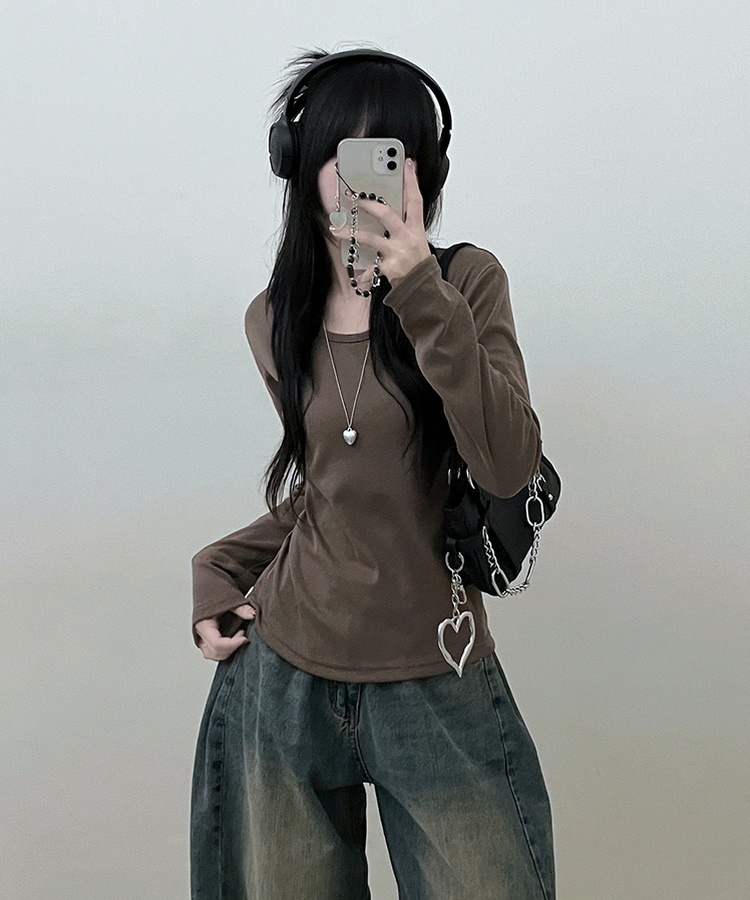긴팔버전 체형커버 랍빠유넥 라운드 여유핏 긴팔티 카키