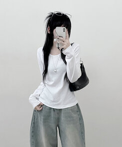 긴팔버전 체형커버 랍빠유넥 라운드 여유핏 긴팔티 아이보리