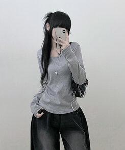 긴팔버전 체형커버 랍빠유넥 라운드 여유핏 긴팔티 그레이