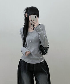 긴팔버전 체형커버 랍빠유넥 라운드 여유핏 긴팔티 그레이