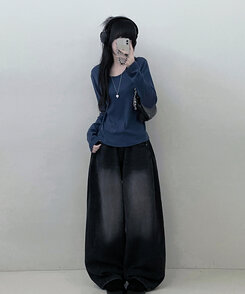 긴팔버전 체형커버 랍빠유넥 라운드 여유핏 긴팔티 곤색