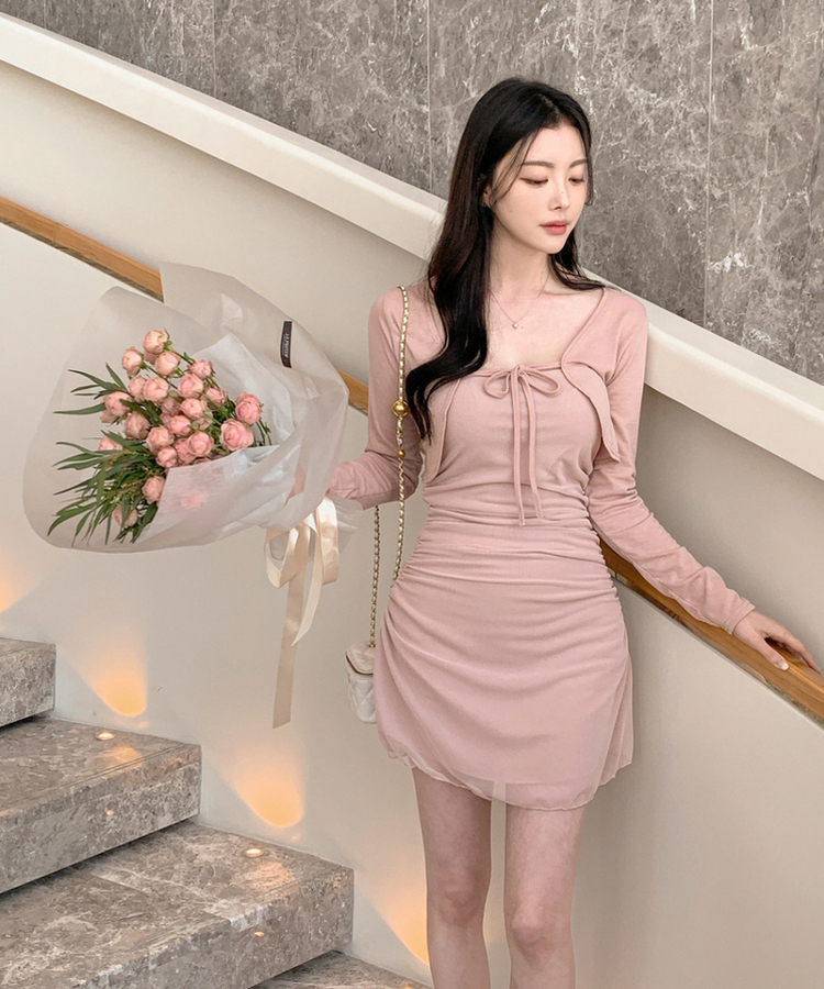 SET】リボンミニワンピース＋ボレロカーディガン｜ミニ