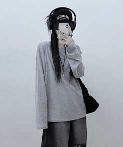 11할인드랍루즈박스무지라운드긴팔티 그레이