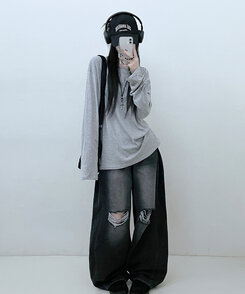 11할인드랍루즈박스무지라운드긴팔티 그레이