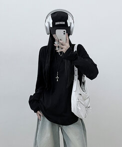 11할인드랍루즈박스무지라운드긴팔티 블랙