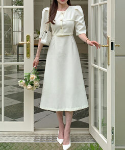 パールツイードAラインフレアロングワンピース｜ロングワンピース