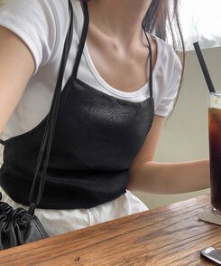 ブラウス レイヤードホルターネックビスチェブラウス BLACK