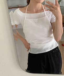 半袖Tシャツ オフショルダースリムフィット半袖Tシャツ IVORY