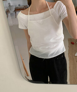半袖Tシャツ オフショルダースリムフィット半袖Tシャツ IVORY