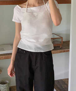 半袖Tシャツ オフショルダースリムフィット半袖Tシャツ IVORY