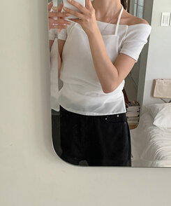 半袖Tシャツ オフショルダースリムフィット半袖Tシャツ IVORY