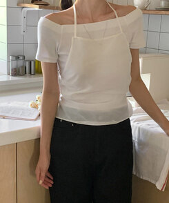 半袖Tシャツ オフショルダースリムフィット半袖Tシャツ IVORY