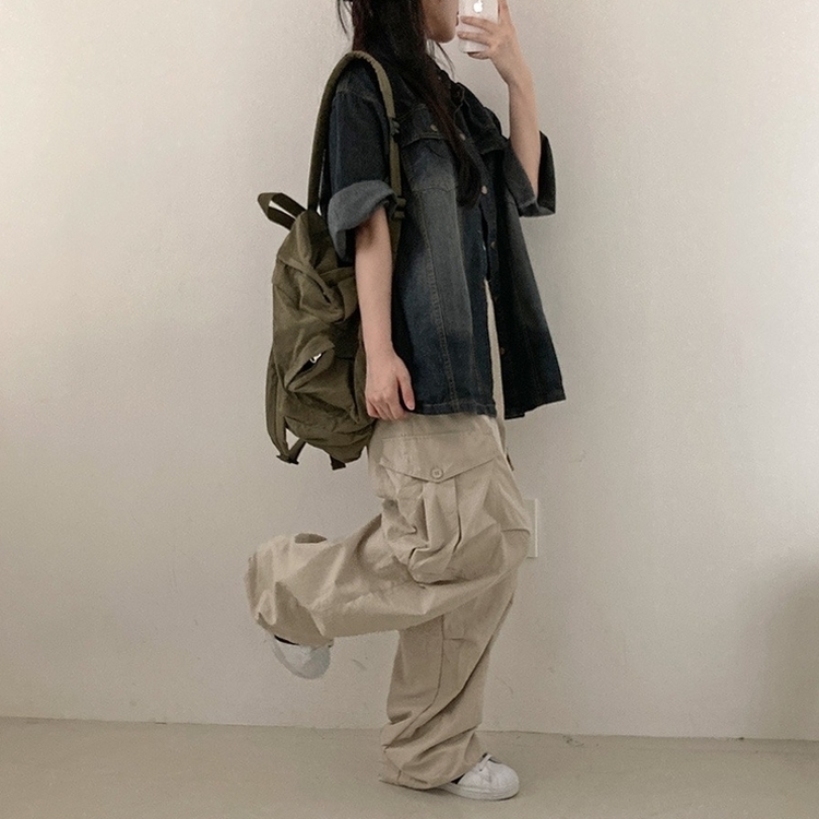 쿠버 빈티지 워싱 데님 포켓 오버핏 반팔 자켓 차콜