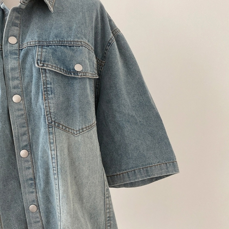 쿠버 빈티지 워싱 데님 포켓 오버핏 반팔 자켓