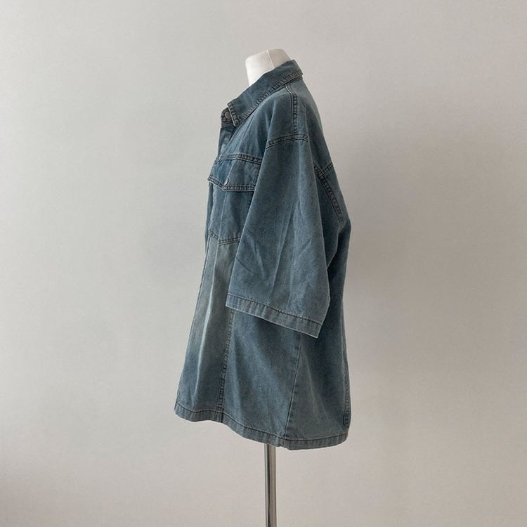 쿠버 빈티지 워싱 데님 포켓 오버핏 반팔 자켓