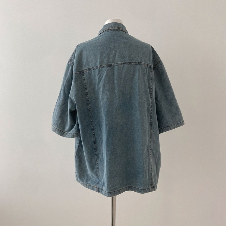 쿠버 빈티지 워싱 데님 포켓 오버핏 반팔 자켓