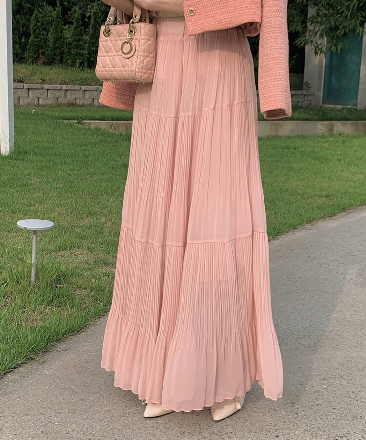 プリーツシースルーシフォンマキシロングスカート｜ミディ/ロング