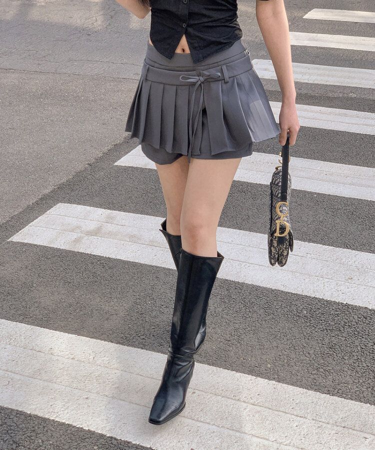 リボンプリーツラップミニパンツスカート｜ミニスカート｜韓国