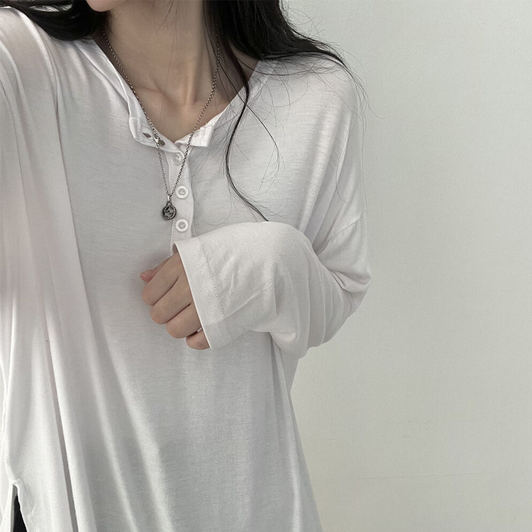 흐르는핏 여리여리 단추 찰랑 긴팔티셔츠 아이보리