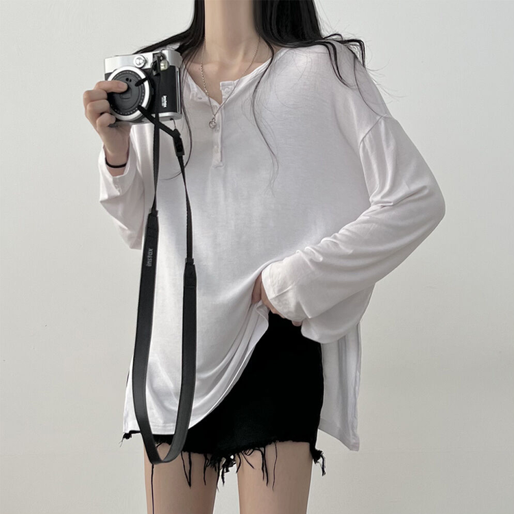 흐르는핏 여리여리 단추 찰랑 긴팔티셔츠 아이보리