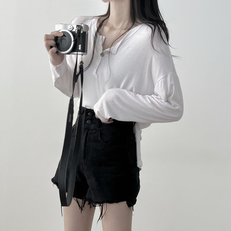 흐르는핏 여리여리 단추 찰랑 긴팔티셔츠 아이보리