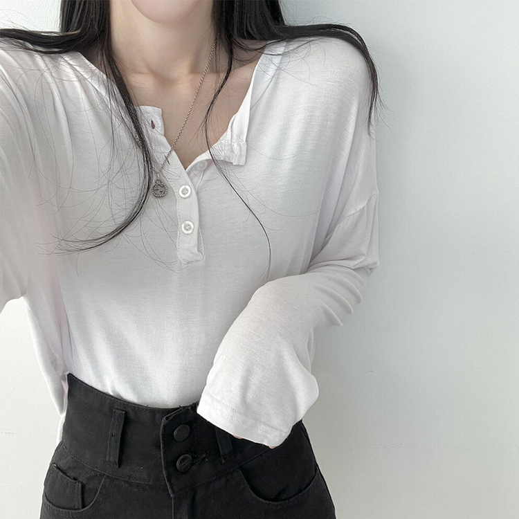 흐르는핏 여리여리 단추 찰랑 긴팔티셔츠 아이보리