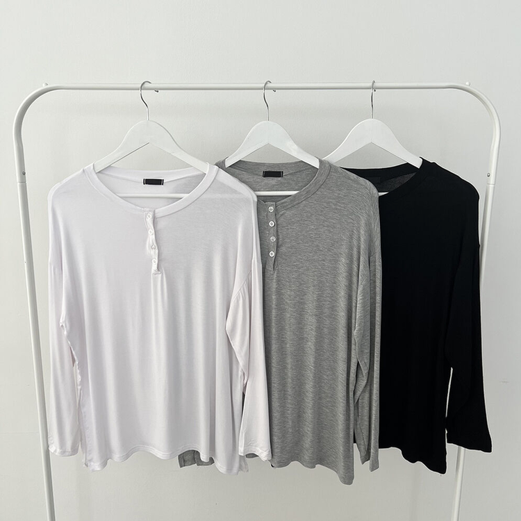 흐르는핏 여리여리 단추 찰랑 긴팔티셔츠