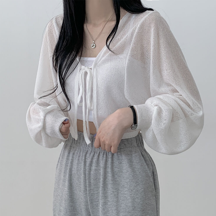 아방핏 썸머 리본볼레로 여름가디건 아이보리